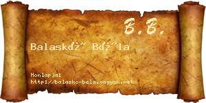 Balaskó Béla névjegykártya